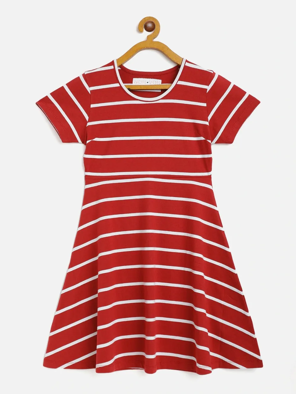 Girls Maroon Stripes Midi Skater Dress
