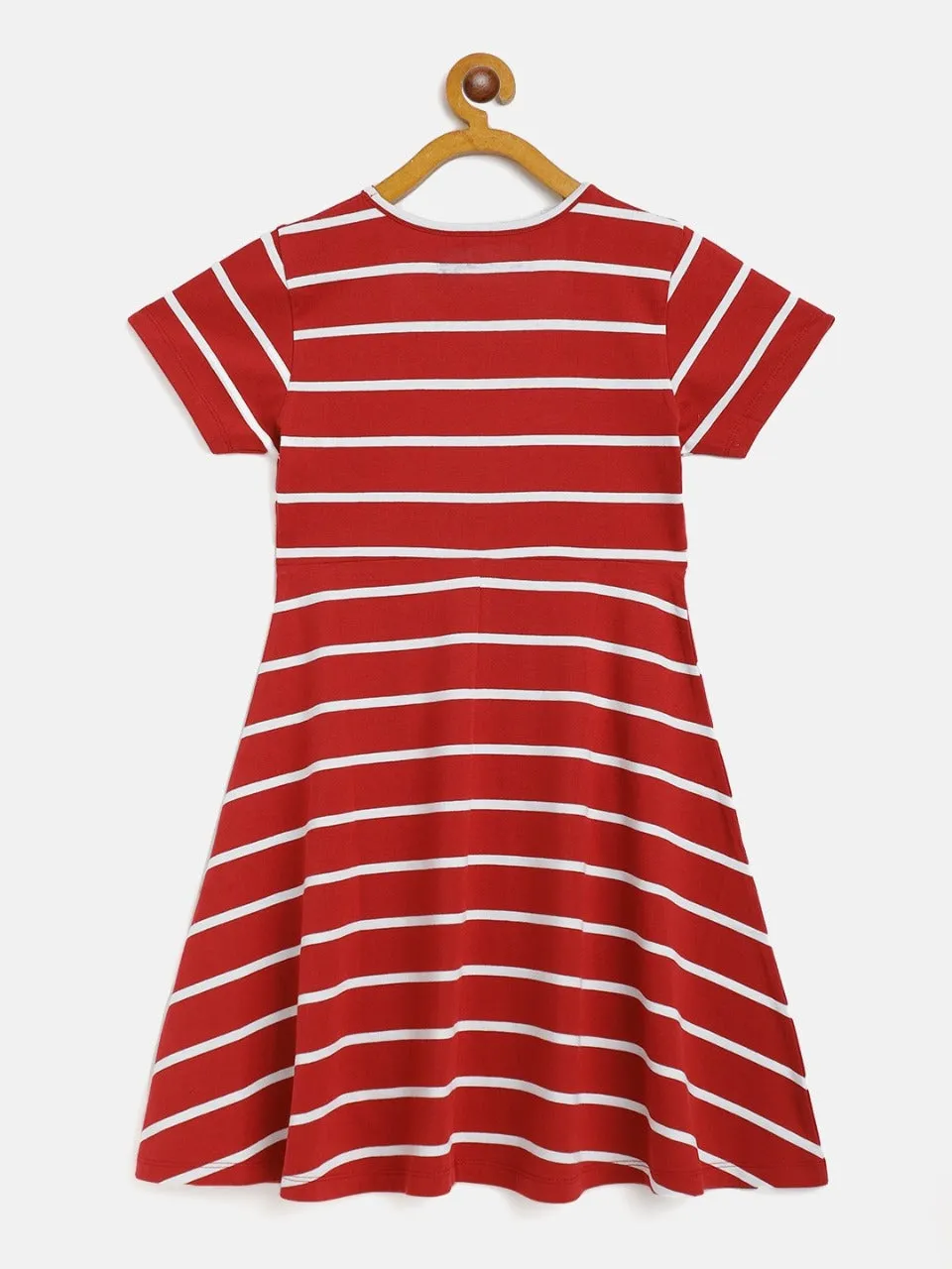 Girls Maroon Stripes Midi Skater Dress