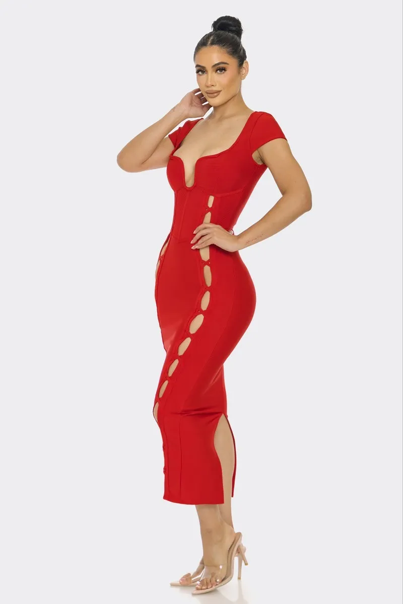 Girls Night Red Bandage Midi Dress