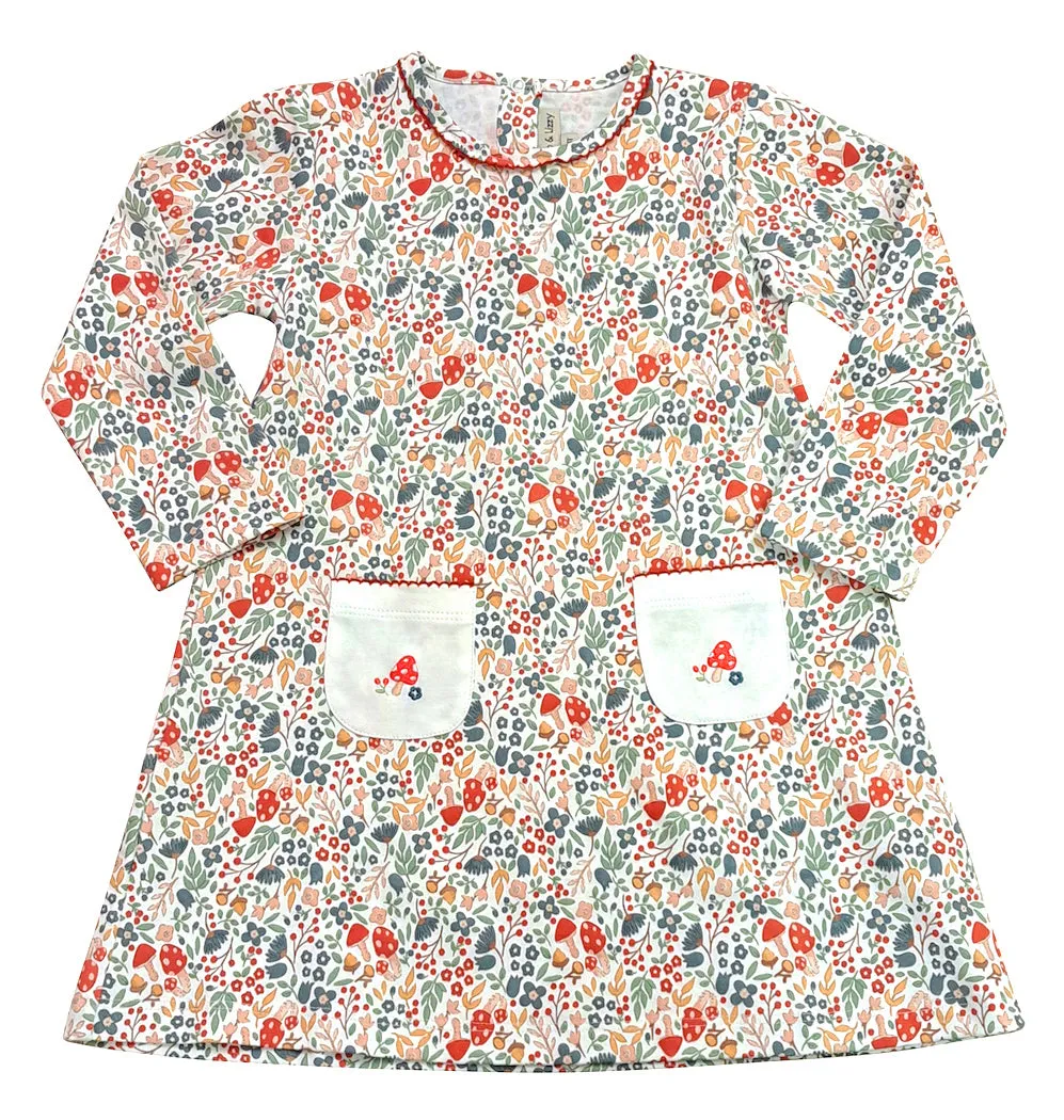 Girl's "Fall Flowers" Long Sleeve A-line Pima Cotton Dress