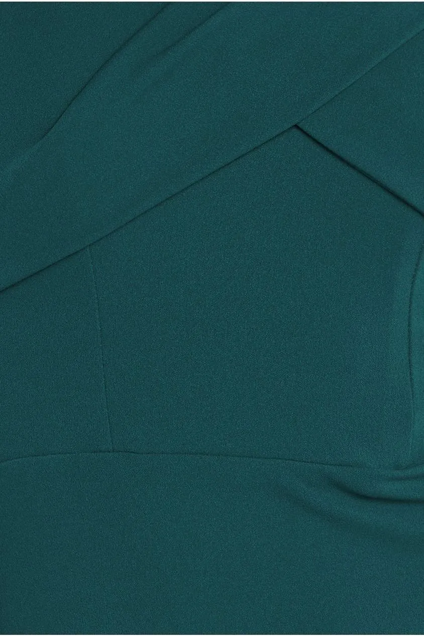 Goddiva Pleated Bardot Scuba Maxi Dress - Emerald Green