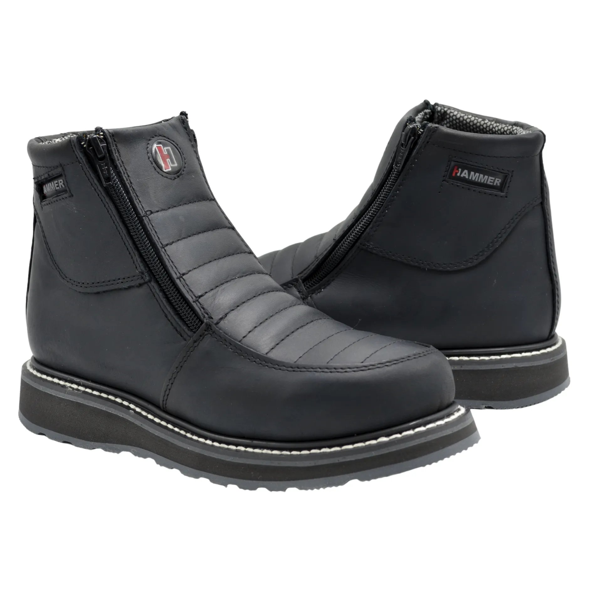 HAMMER 339 BLACK, prime leather, breathable lining , Double Libyan Density, oil and slip resistance, Short Boots 6" double Zipper.