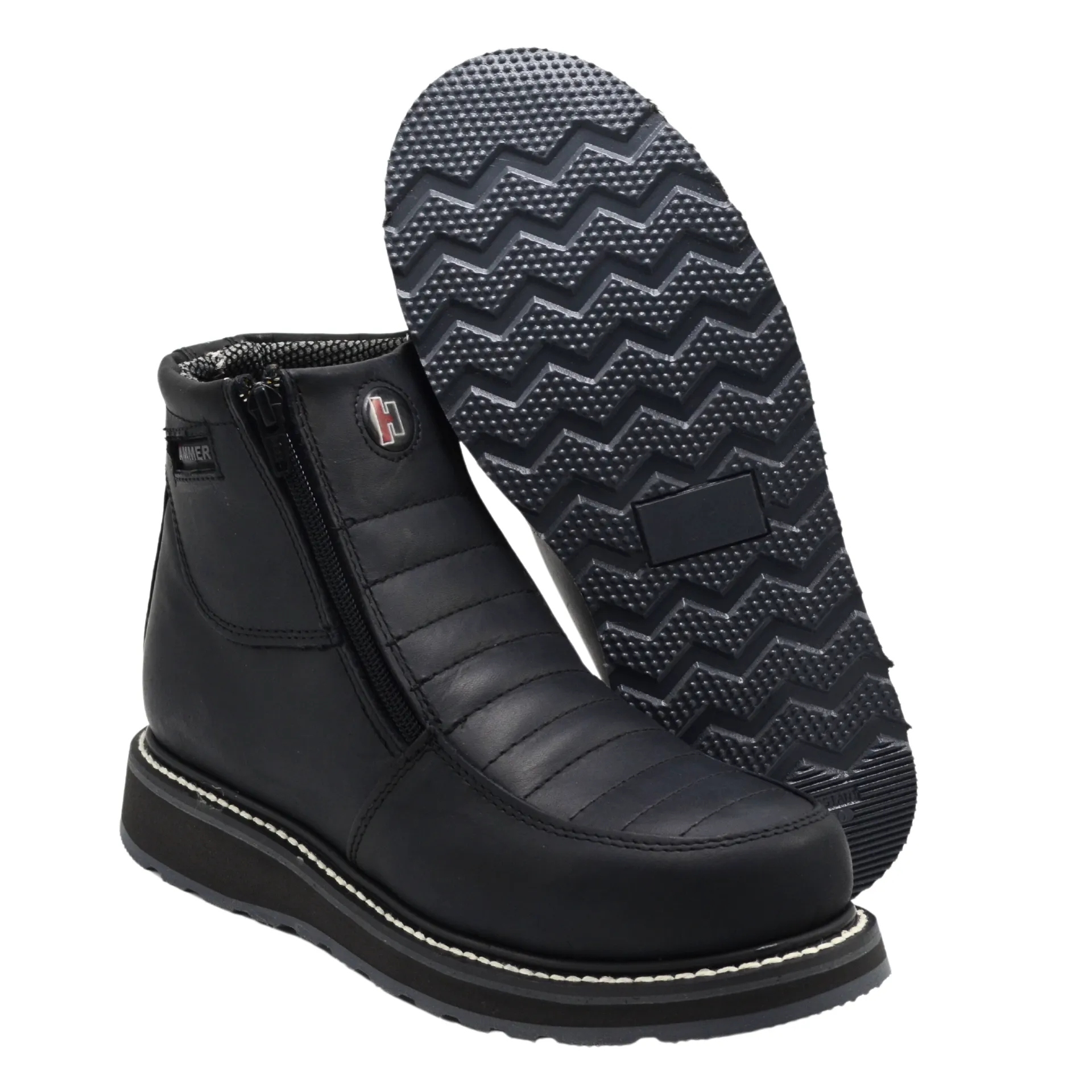 HAMMER 339 BLACK, prime leather, breathable lining , Double Libyan Density, oil and slip resistance, Short Boots 6" double Zipper.