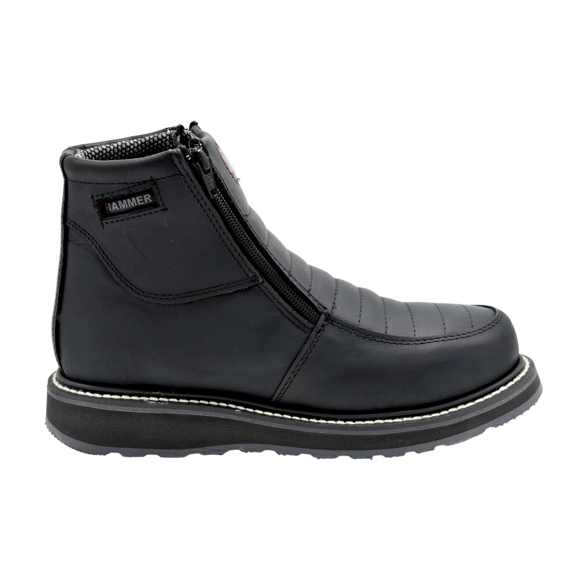 HAMMER 339 BLACK, prime leather, breathable lining , Double Libyan Density, oil and slip resistance, Short Boots 6" double Zipper.