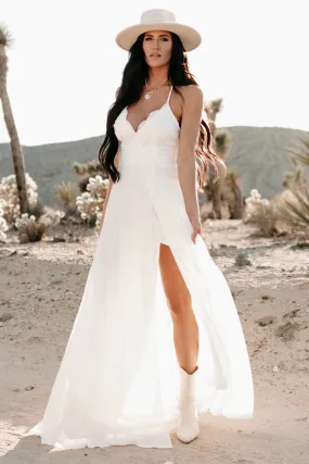 Heavenly Hues Crochet Lace Chiffon Maxi Dress (Ivory)