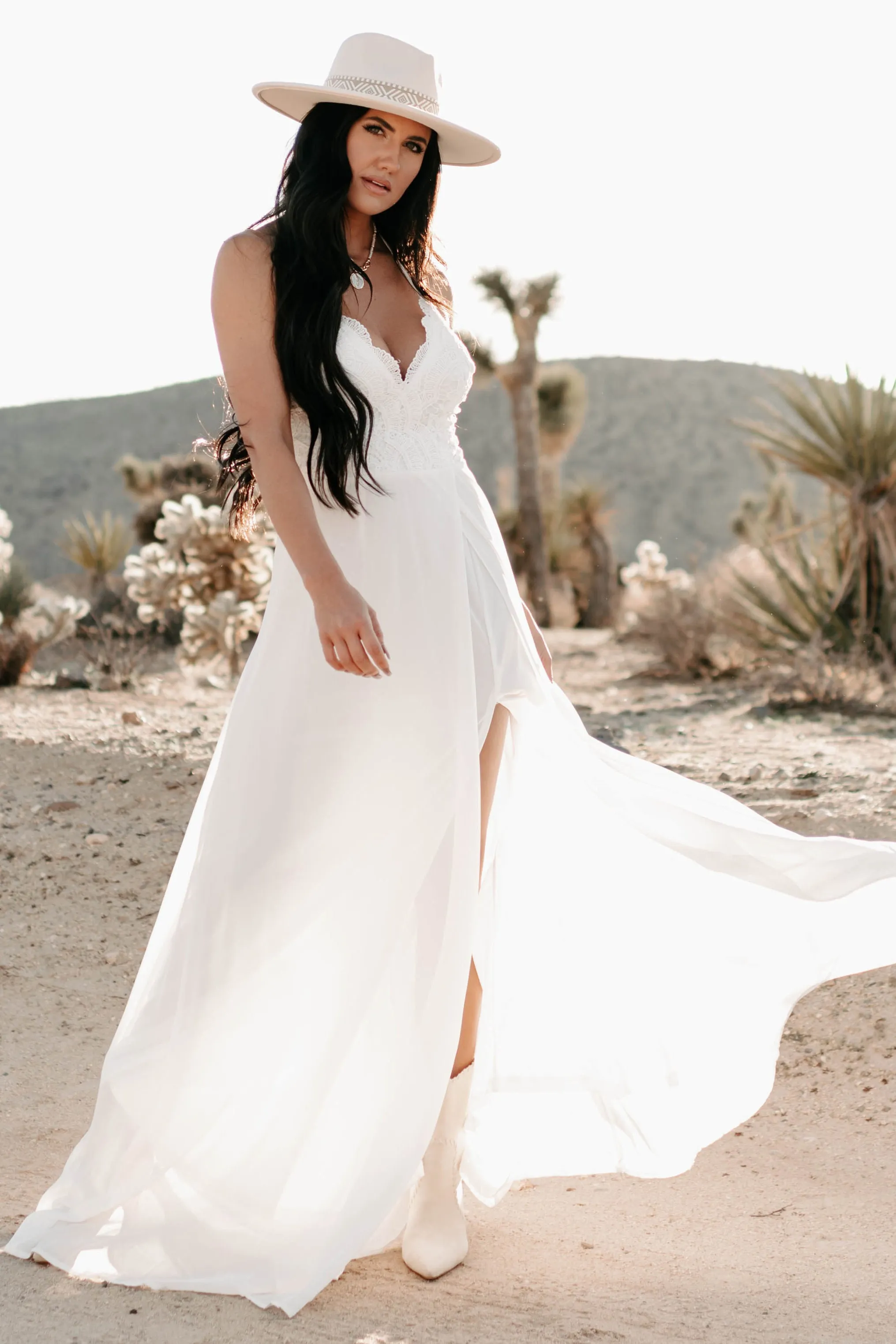 Heavenly Hues Crochet Lace Chiffon Maxi Dress (Ivory)