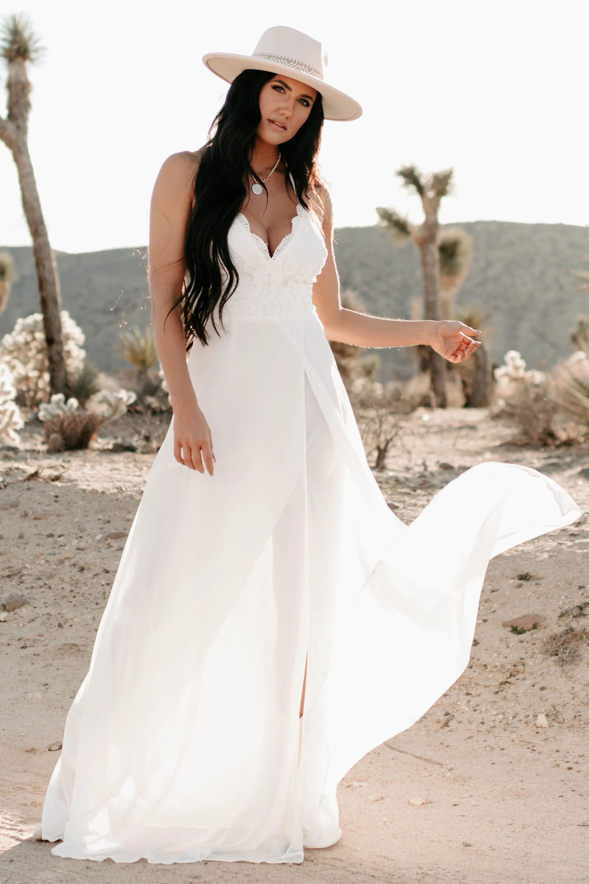 Heavenly Hues Crochet Lace Chiffon Maxi Dress (Ivory)