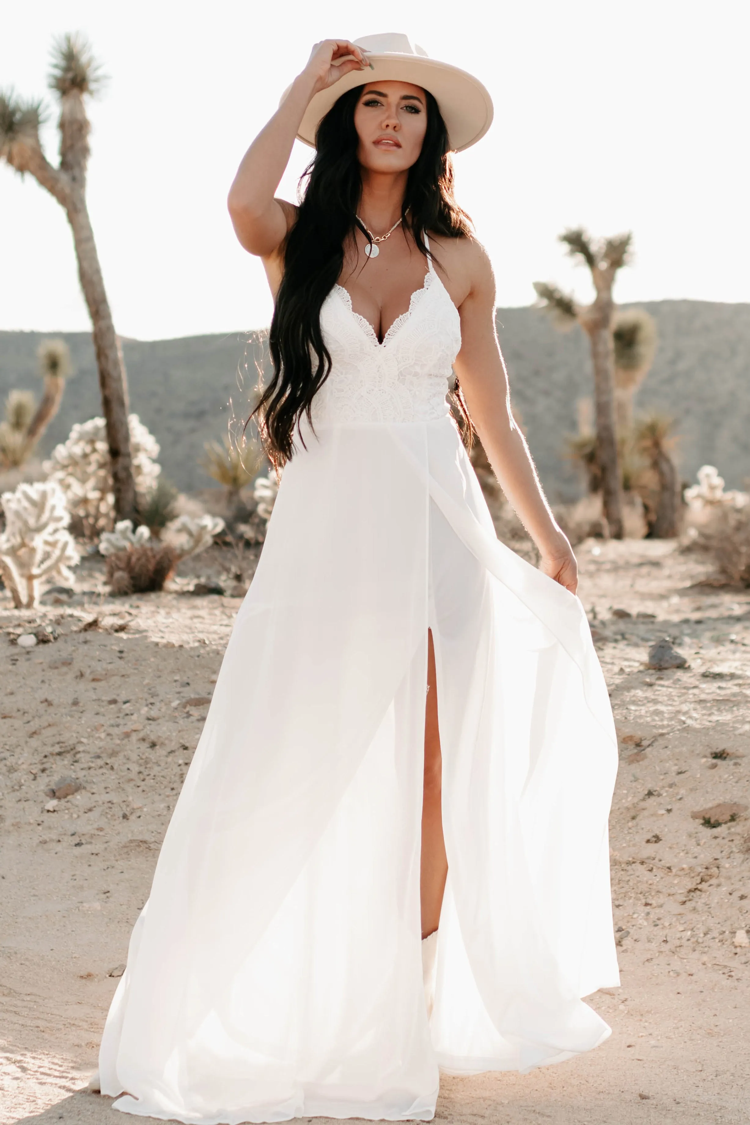 Heavenly Hues Crochet Lace Chiffon Maxi Dress (Ivory)