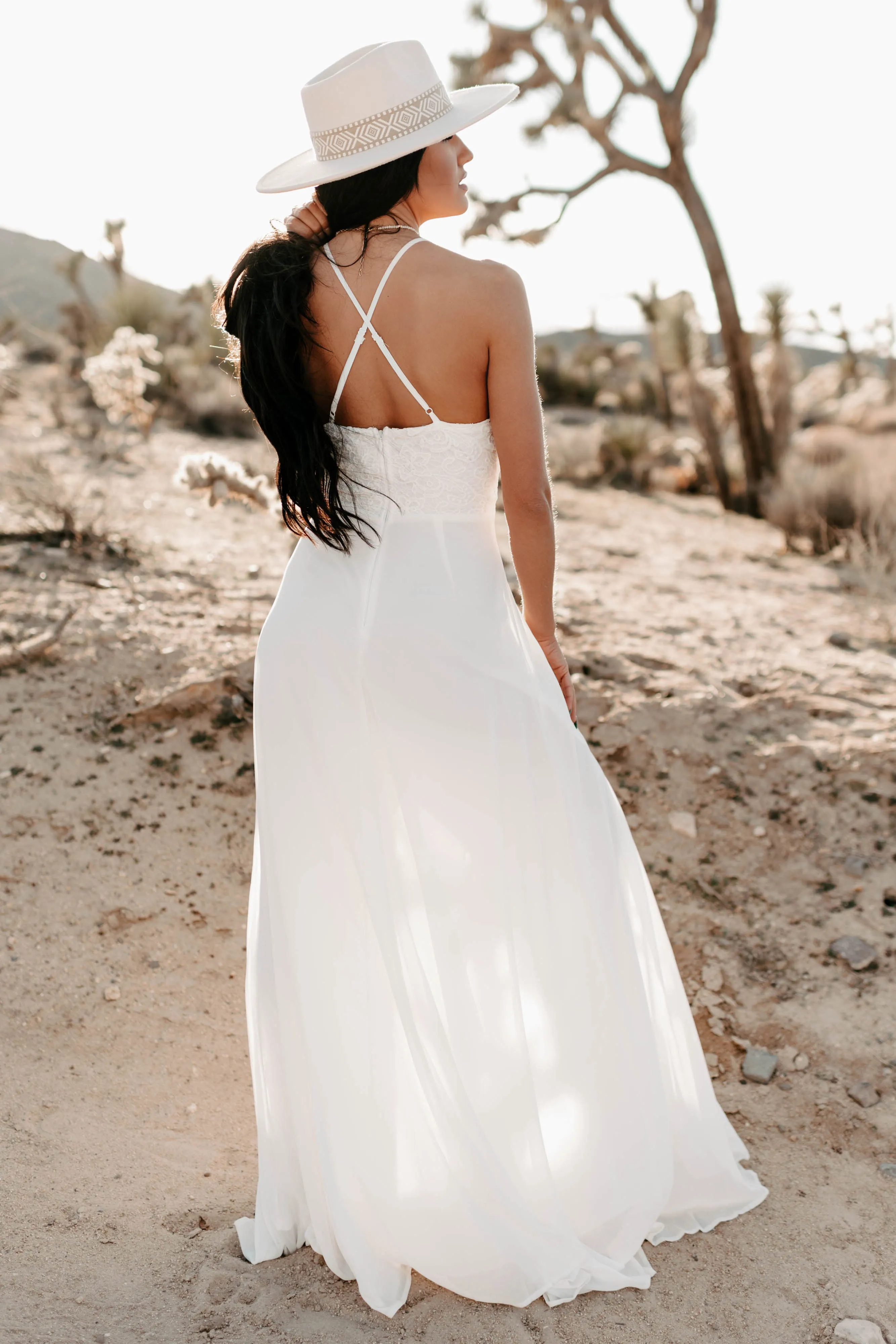 Heavenly Hues Crochet Lace Chiffon Maxi Dress (Ivory)