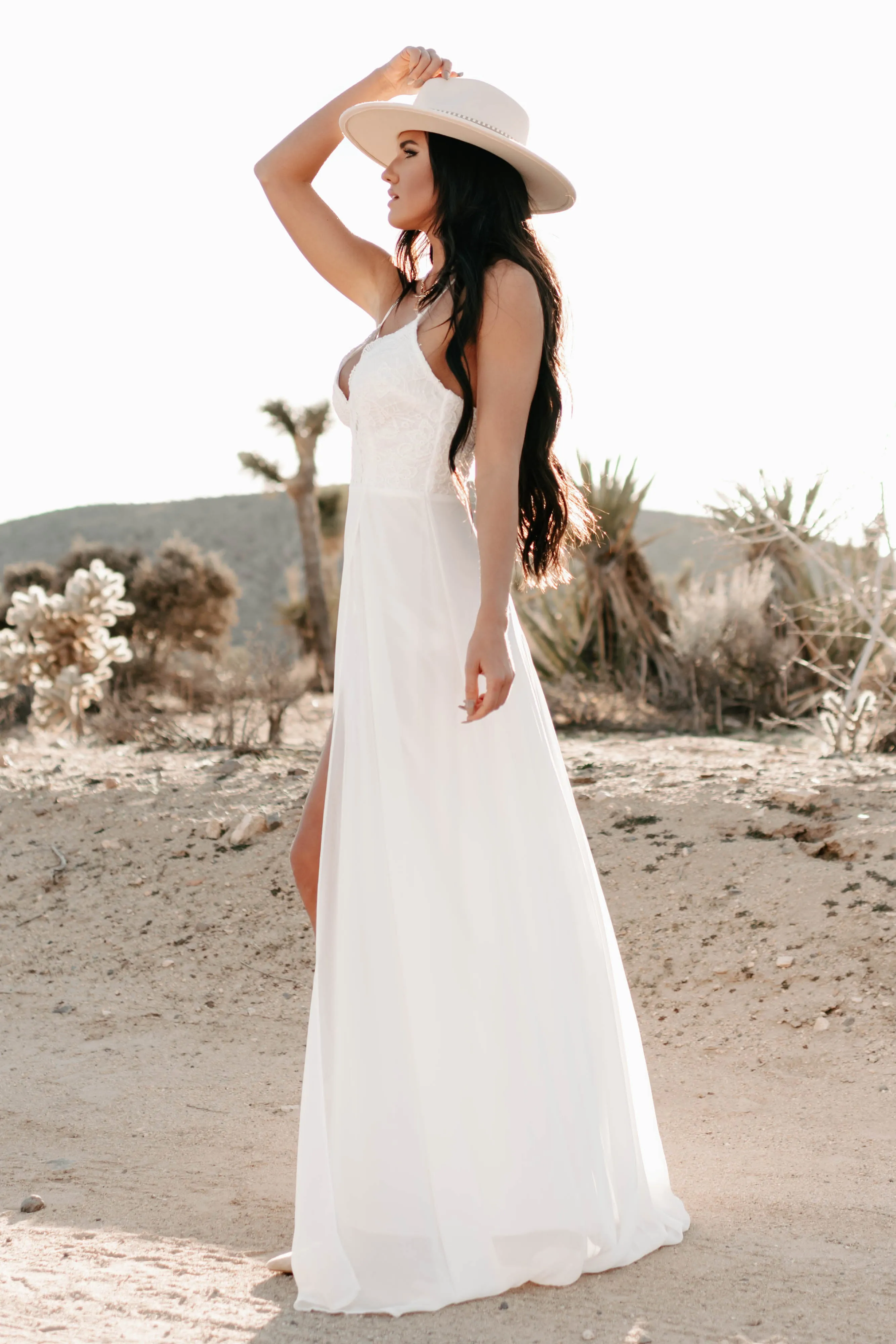 Heavenly Hues Crochet Lace Chiffon Maxi Dress (Ivory)