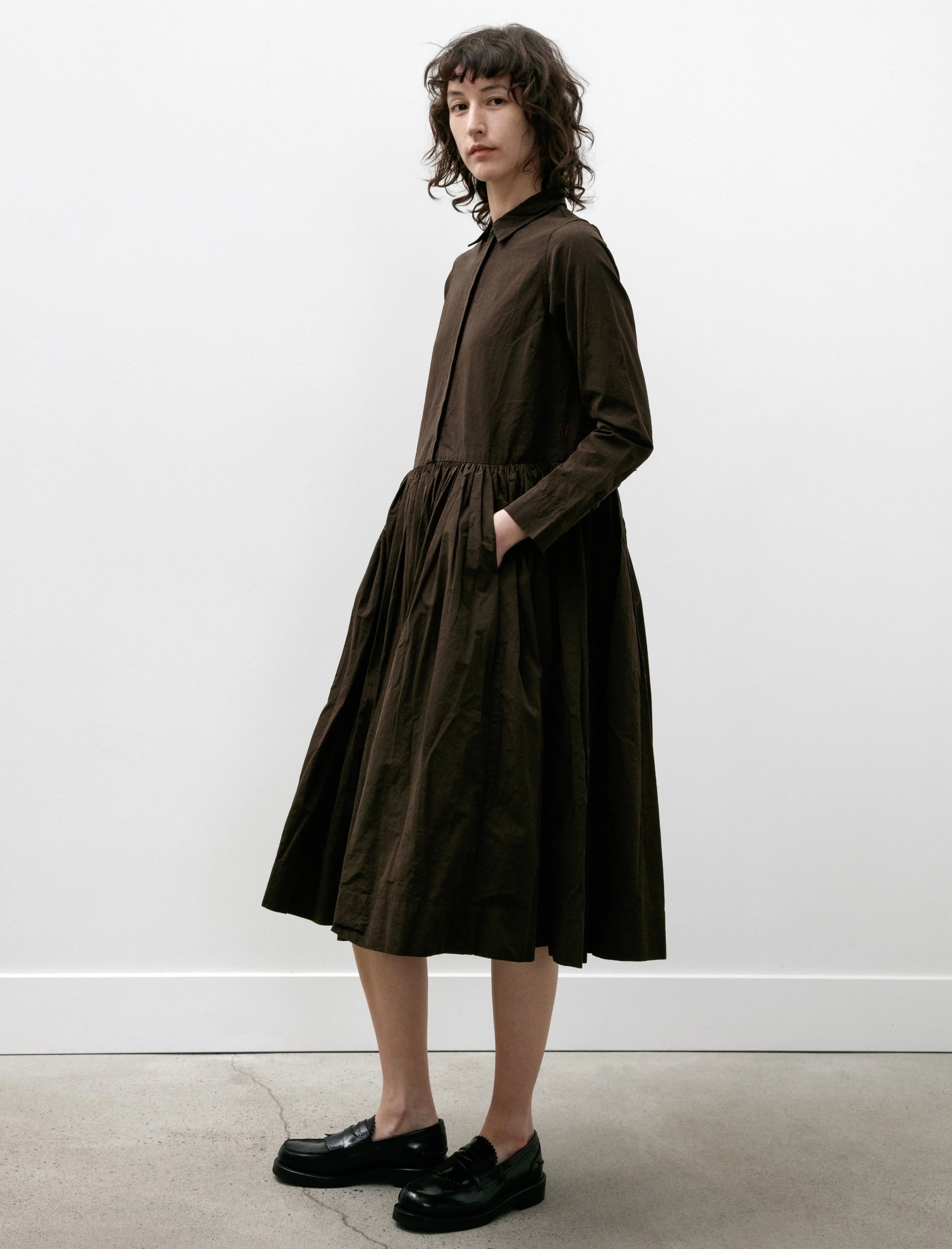 Helayane Rouch Dress Paper Cotton Dark Brown