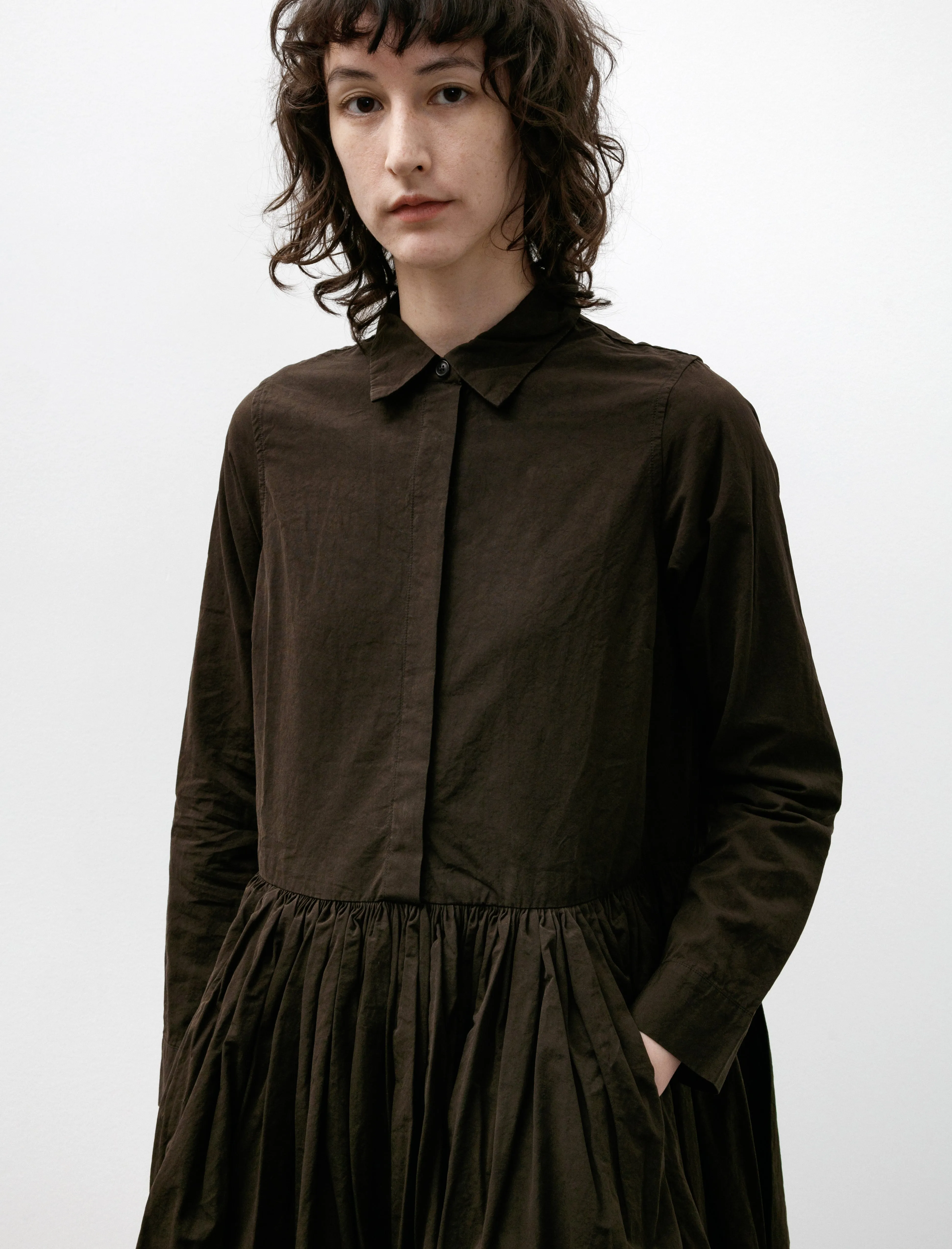 Helayane Rouch Dress Paper Cotton Dark Brown