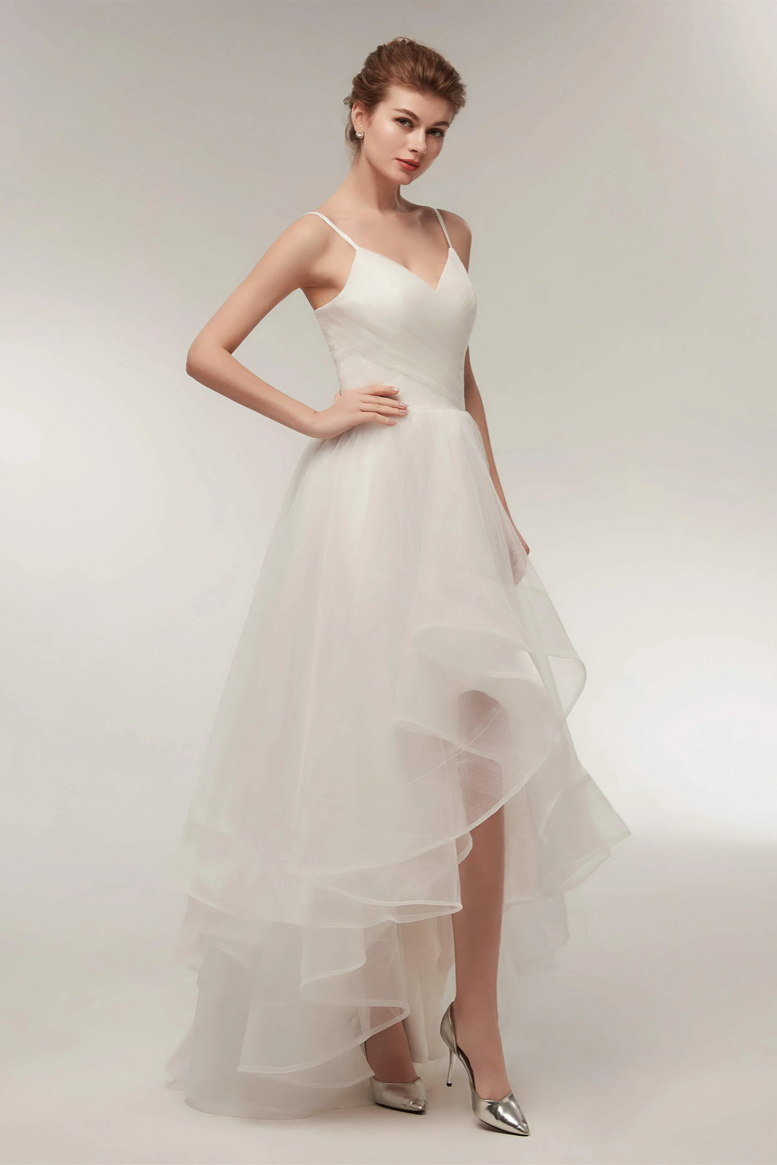 High Low Spaghetti Straps Minimalist Design Wedding Dresses