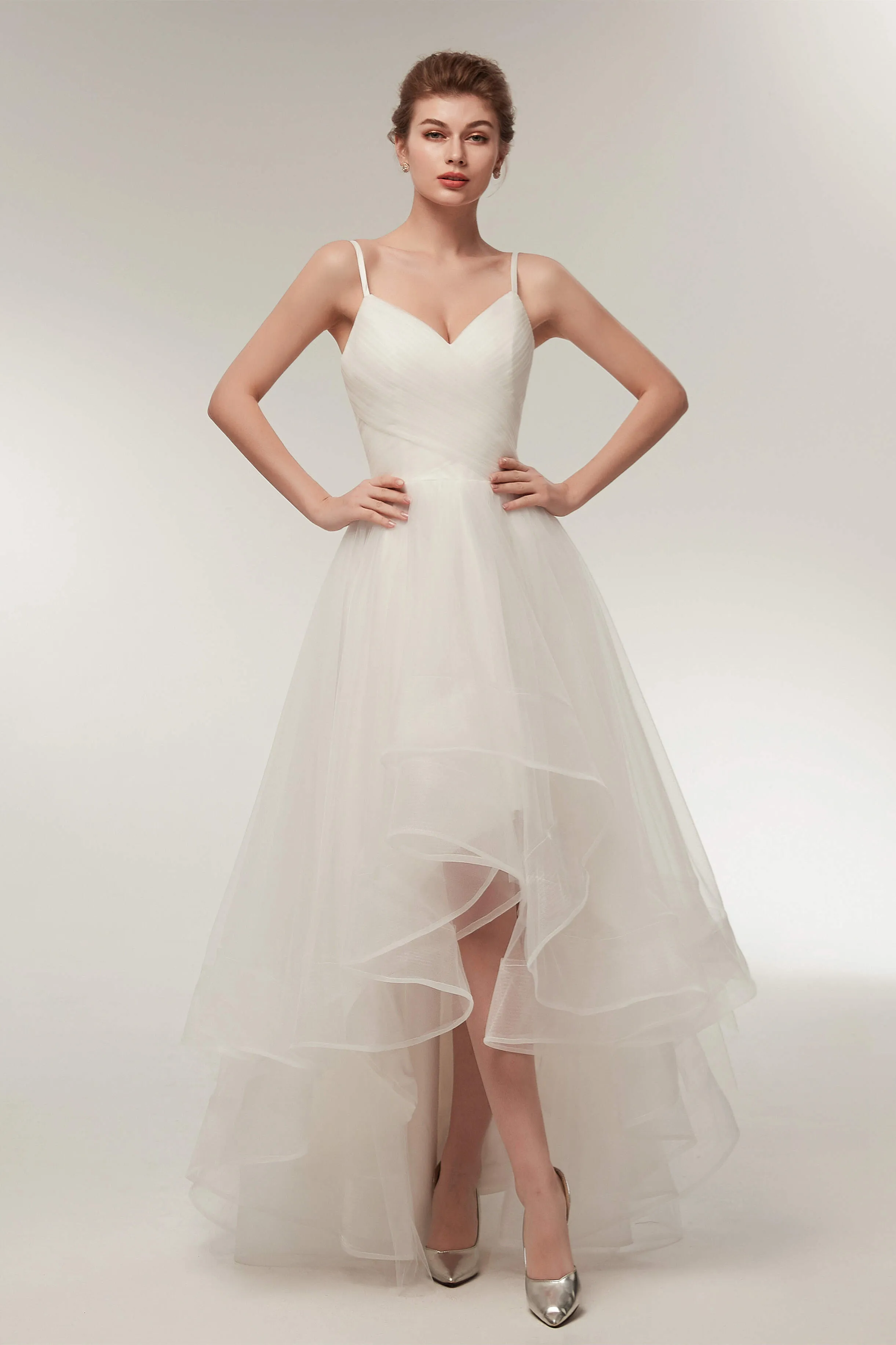 High Low Spaghetti Straps Minimalist Design Wedding Dresses