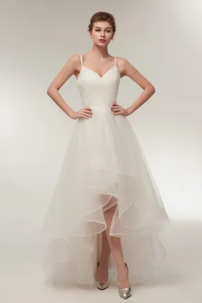 High Low Spaghetti Straps Minimalist Design Wedding Dresses