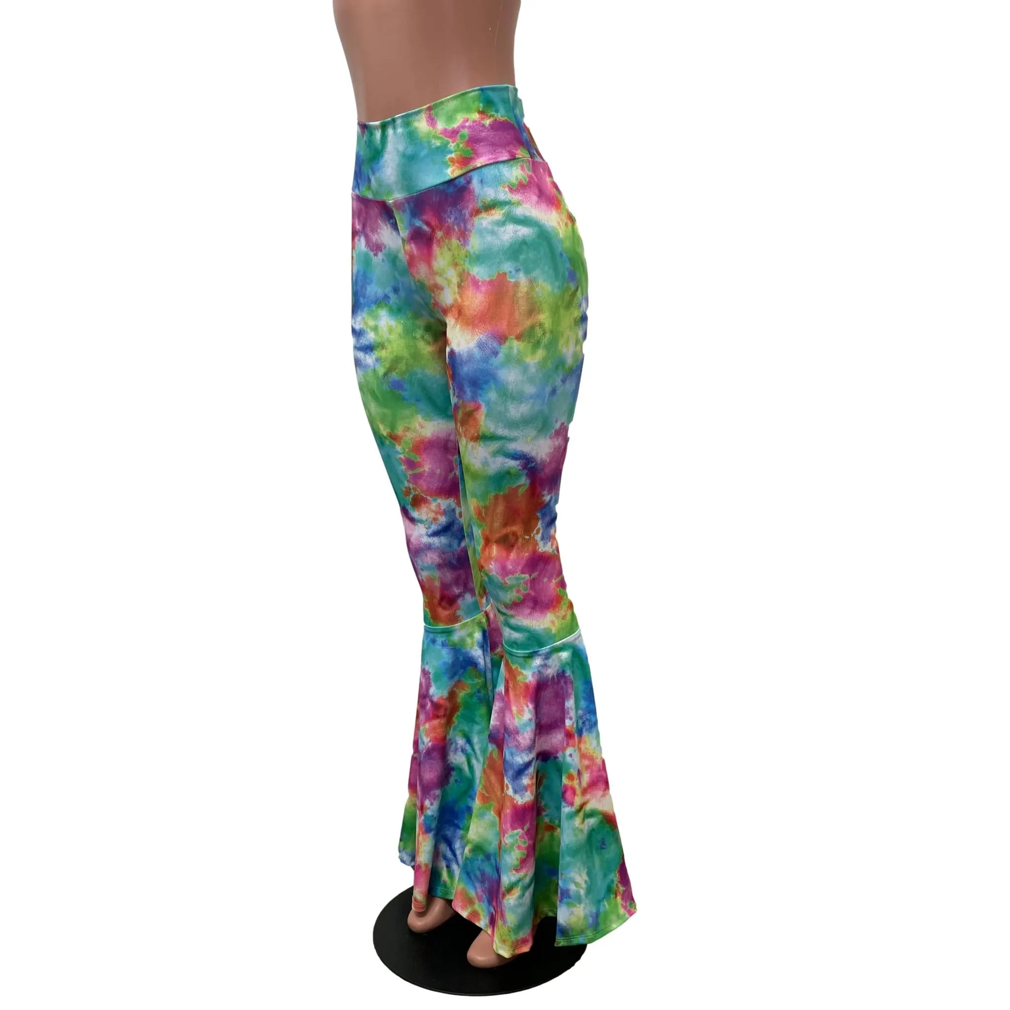High Waist Bell Bottoms - Watercolor Rainbow