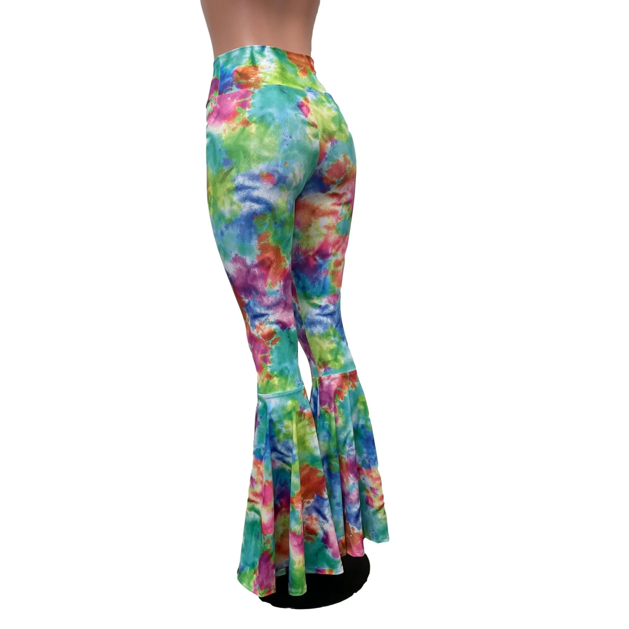 High Waist Bell Bottoms - Watercolor Rainbow