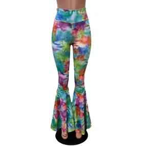 High Waist Bell Bottoms - Watercolor Rainbow