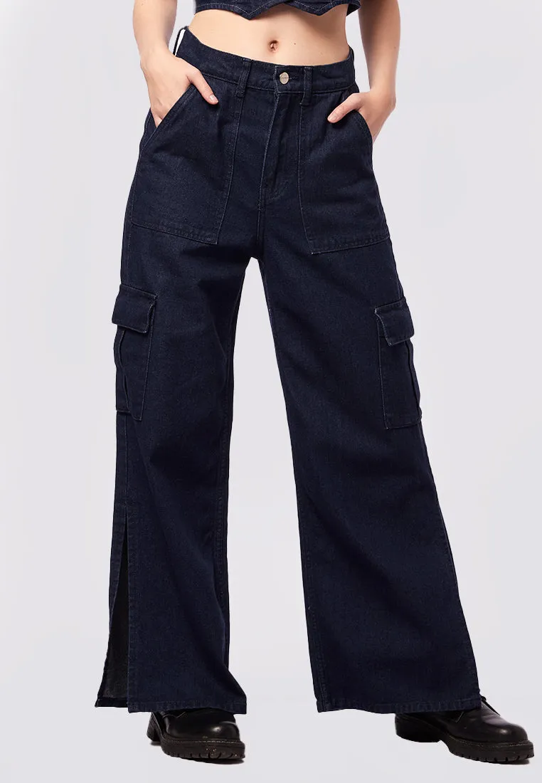 High Waist Cargo Denim Pants
