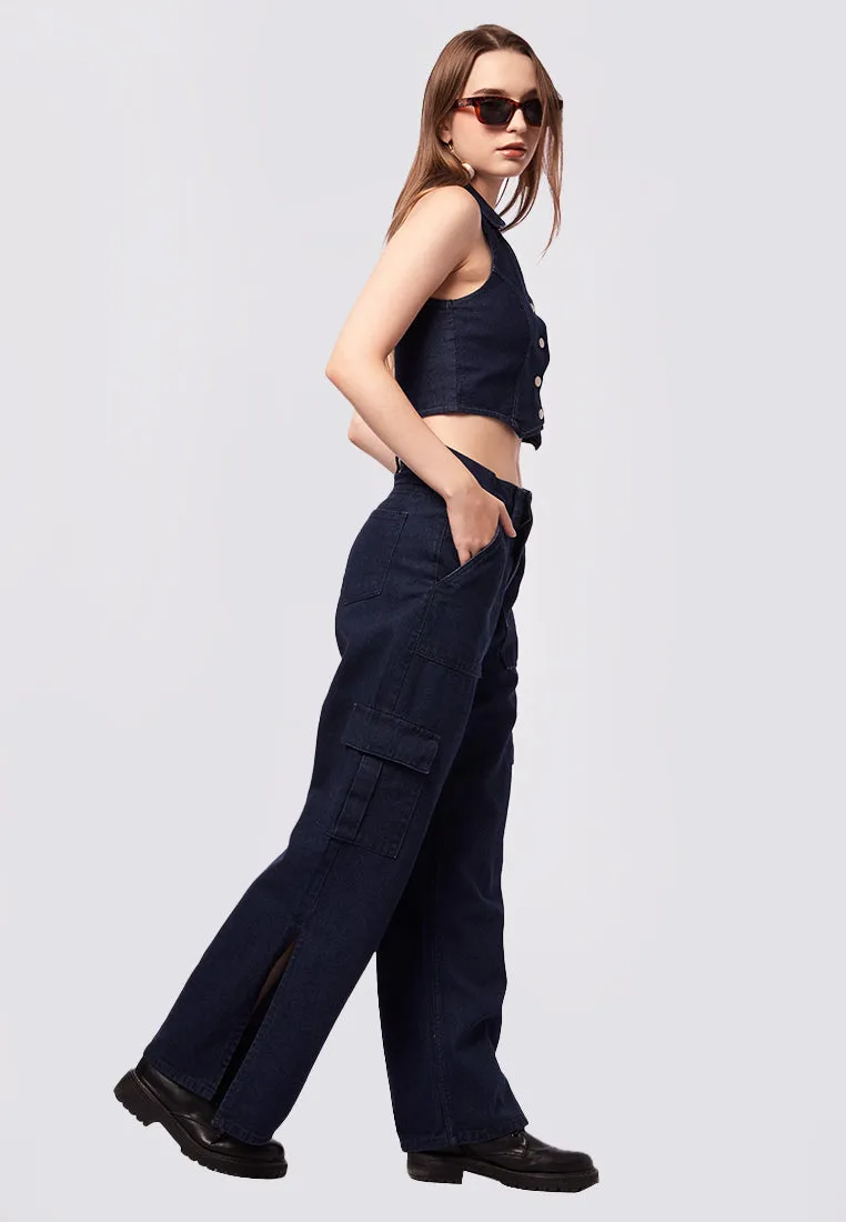 High Waist Cargo Denim Pants