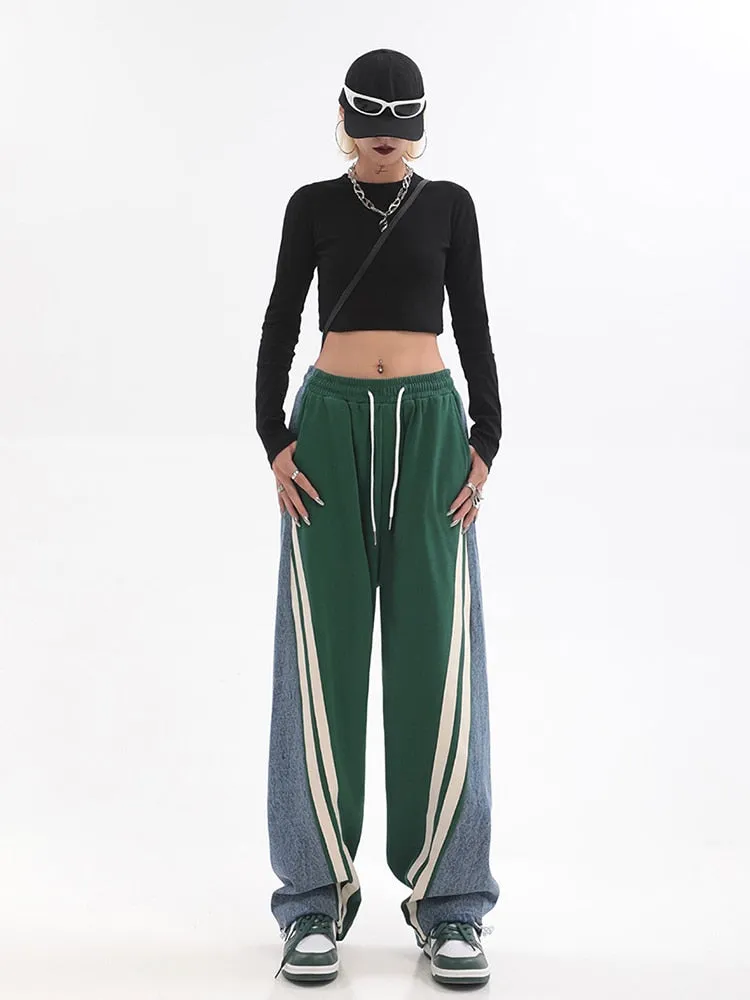 High Waist Contrast Color Trousers