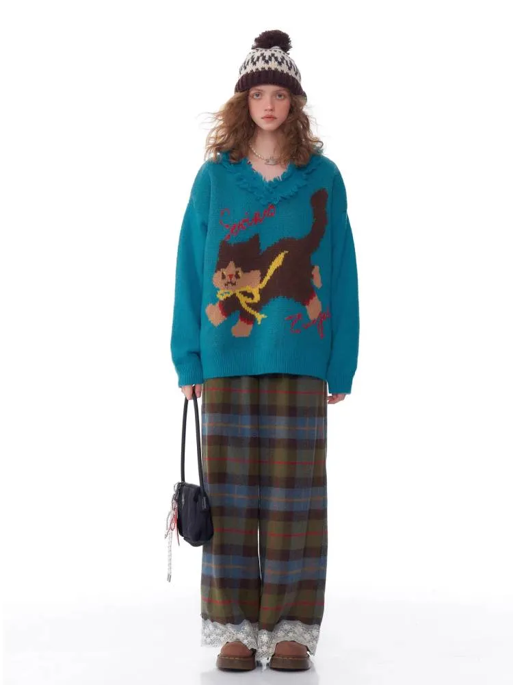 High waist slim plaid casual pants【s0000011048】