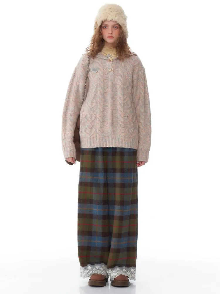 High waist slim plaid casual pants【s0000011048】