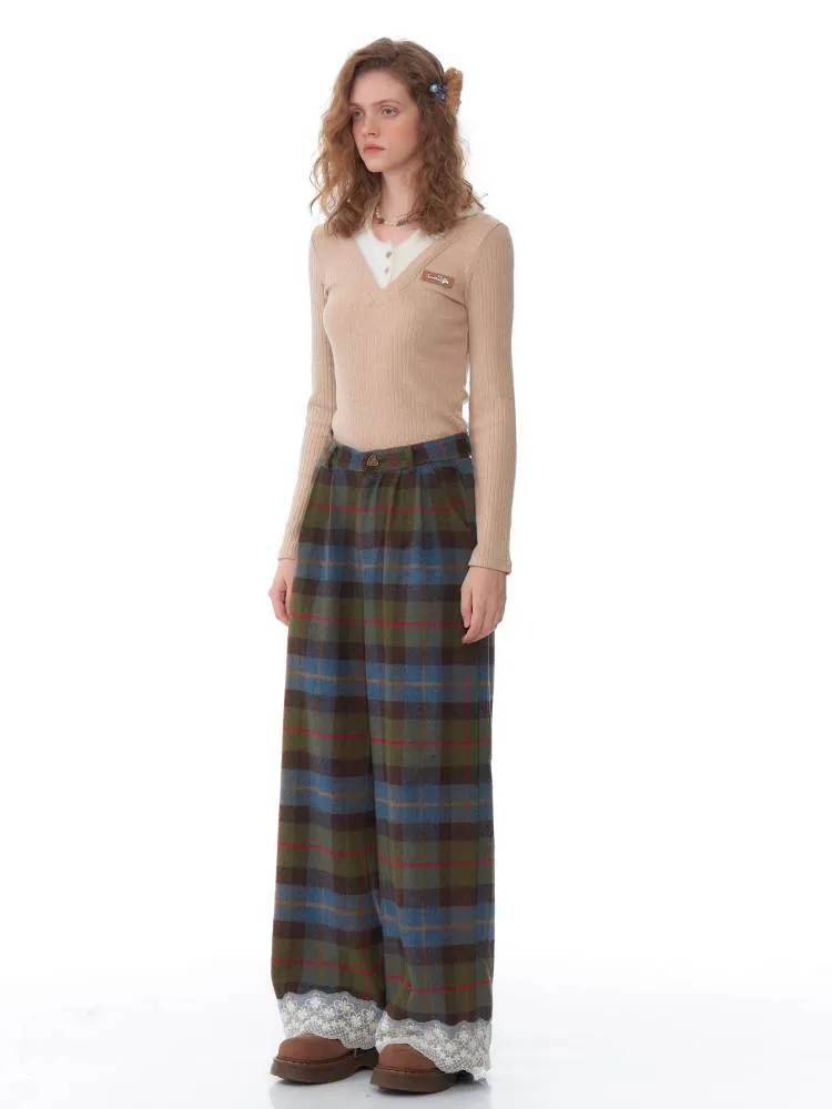 High waist slim plaid casual pants【s0000011048】