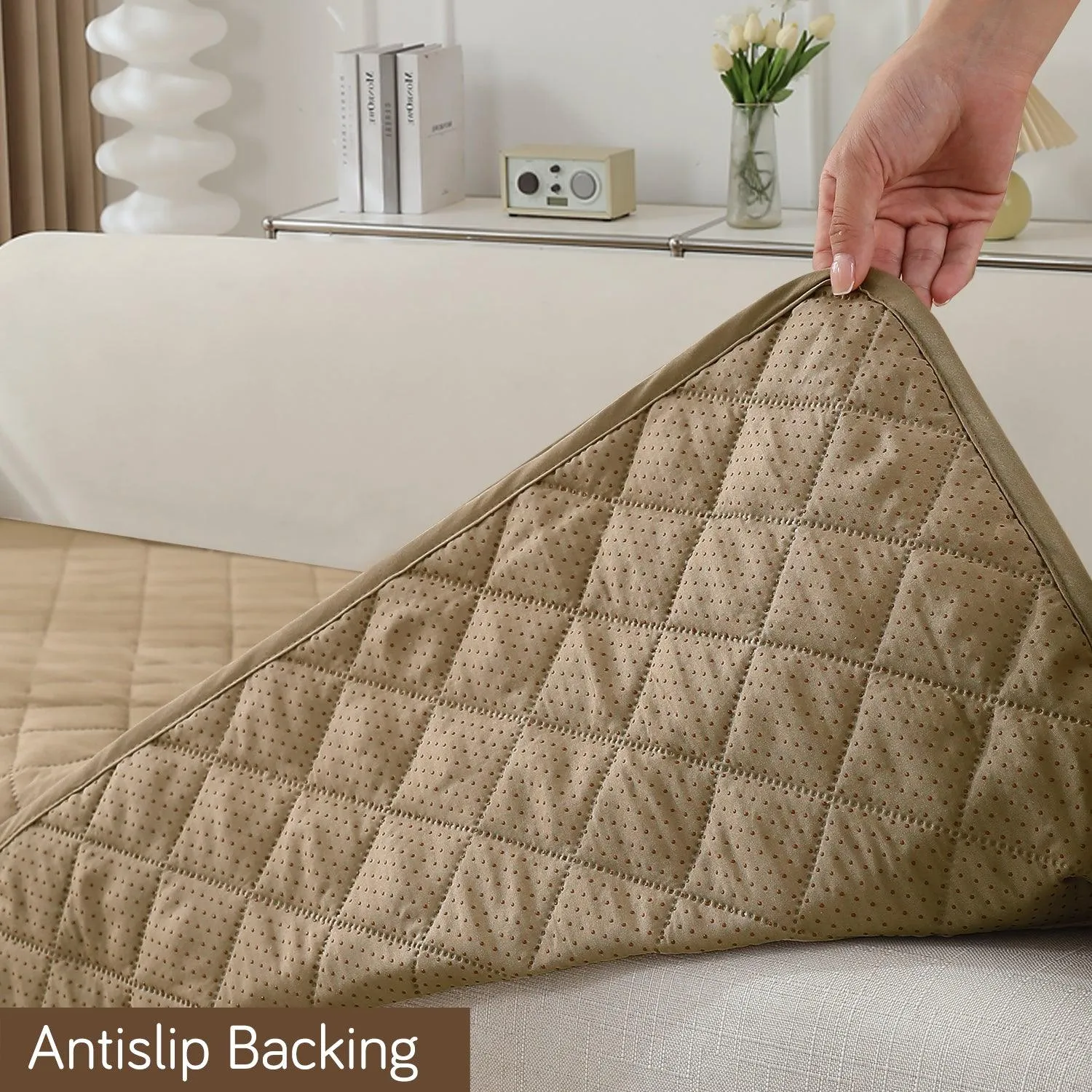 HOKIPO 3 2 L-Shape Sofa Mat - Waterproof, Anti-Slip, Quick Dry, Beige