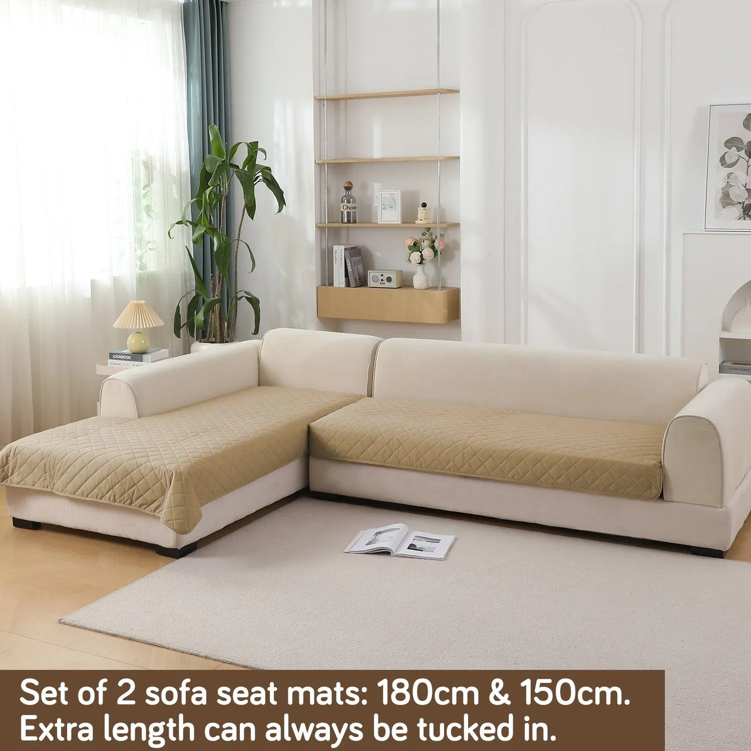 HOKIPO 3 2 L-Shape Sofa Mat - Waterproof, Anti-Slip, Quick Dry, Beige