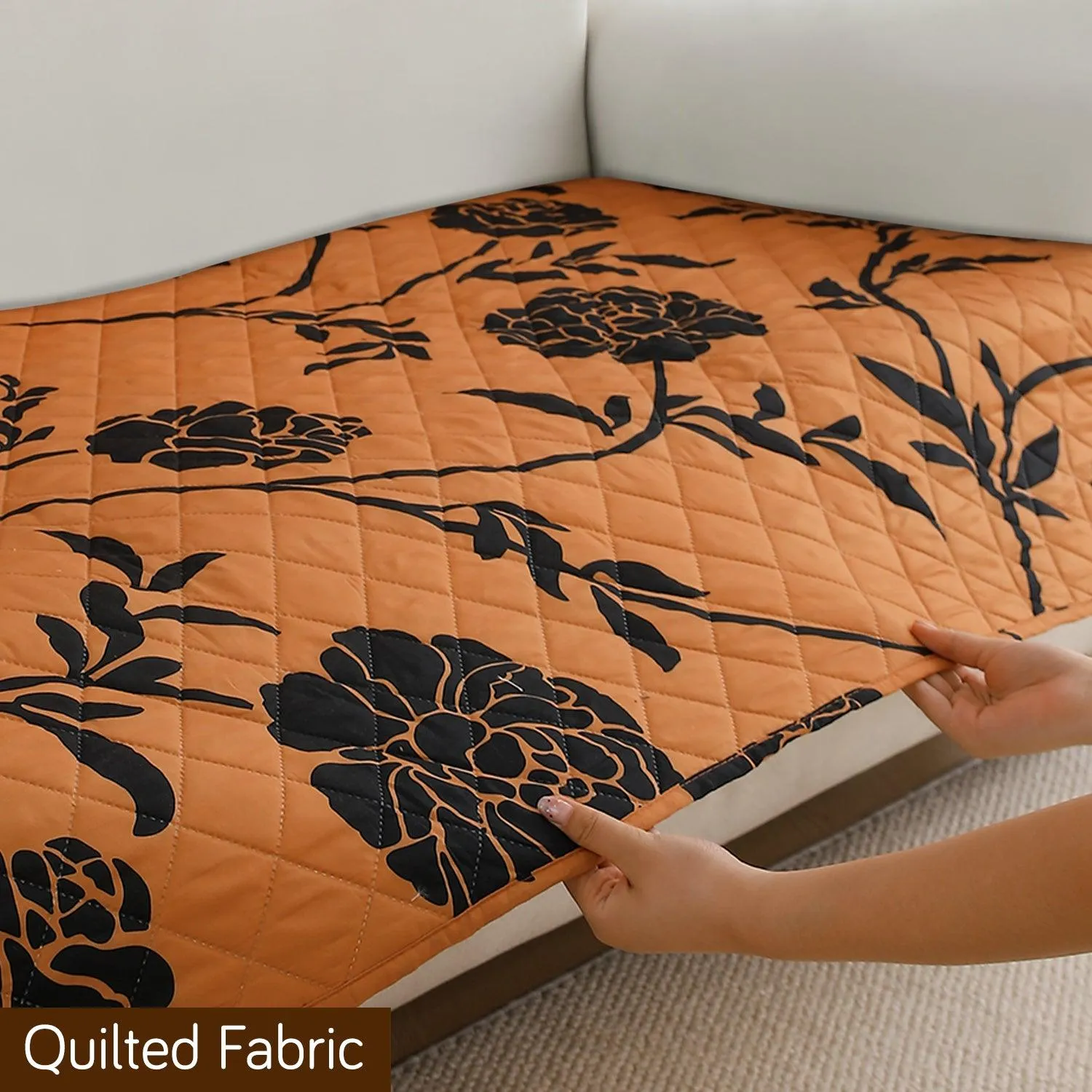 HOKIPO Water Repellent Sofa Seat Mat for 1/2/3 Seater - Copper Brown Floral