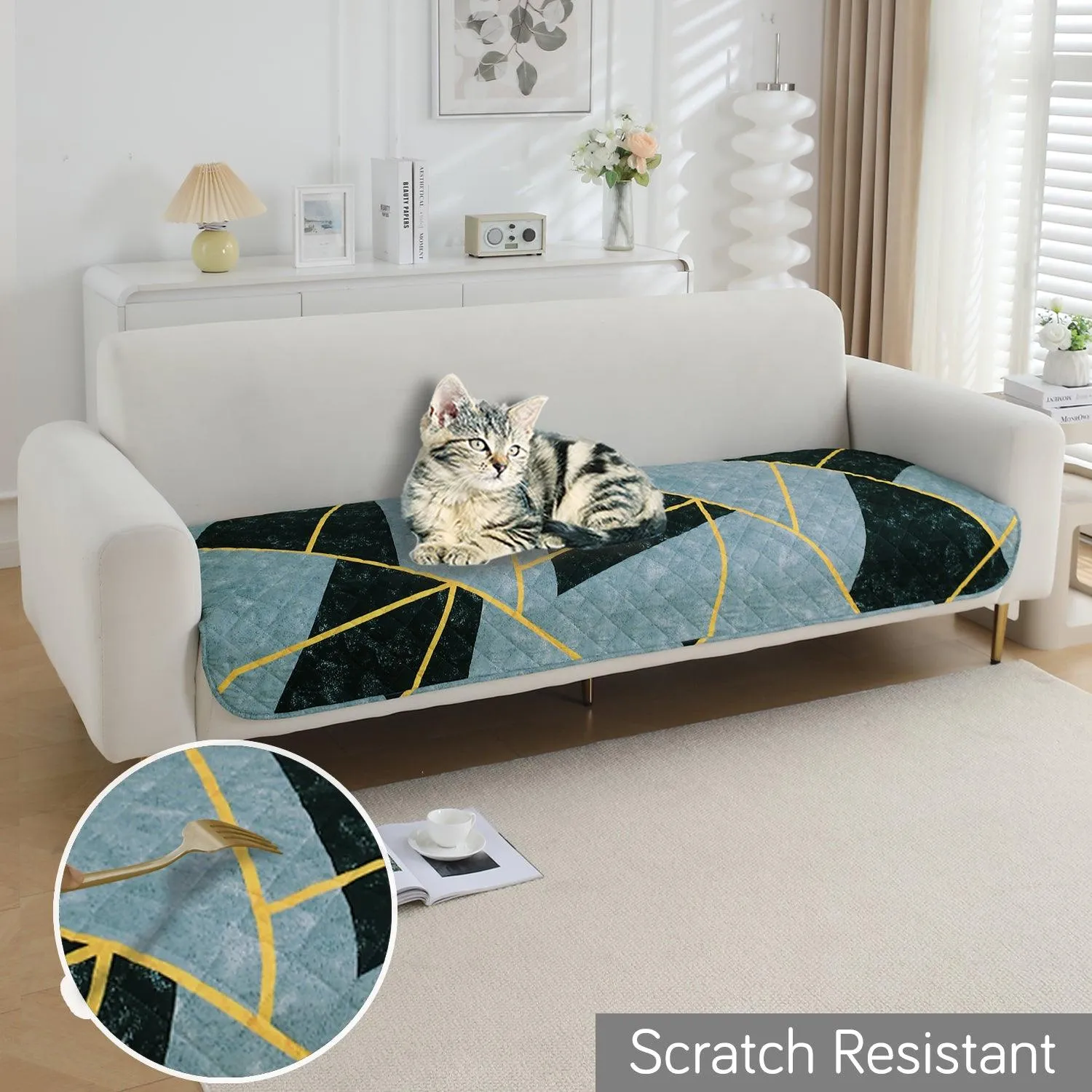 HOKIPO Water Repellent Sofa Seat Mat for 1/2/3 Seater - Multicolor Abstract Geometry