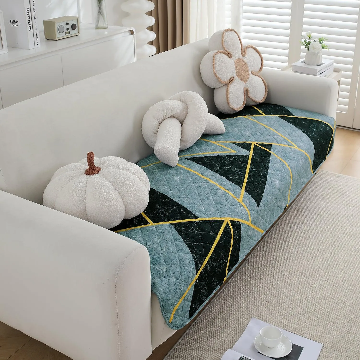 HOKIPO Water Repellent Sofa Seat Mat for 1/2/3 Seater - Multicolor Abstract Geometry