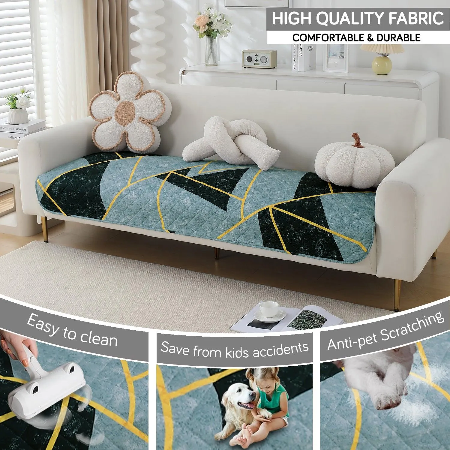 HOKIPO Water Repellent Sofa Seat Mat for 1/2/3 Seater - Multicolor Abstract Geometry