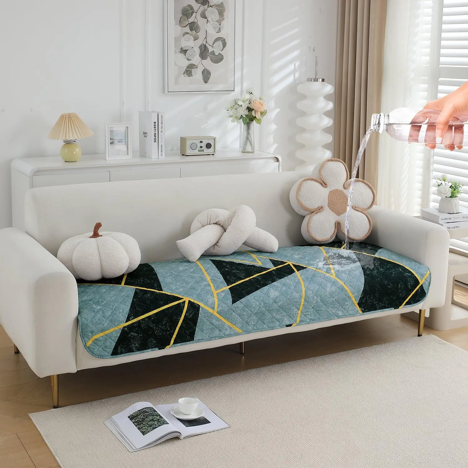 HOKIPO Water Repellent Sofa Seat Mat for 1/2/3 Seater - Multicolor Abstract Geometry