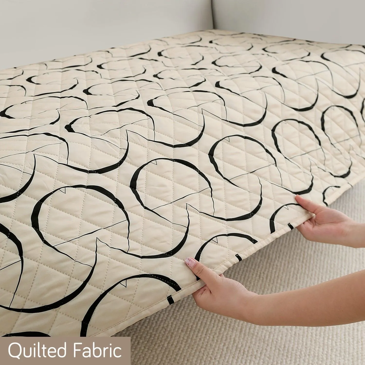 HOKIPO Water Repellent Sofa Seat Mat for 1/2/3 Seater - Natural Beige Abstract Art
