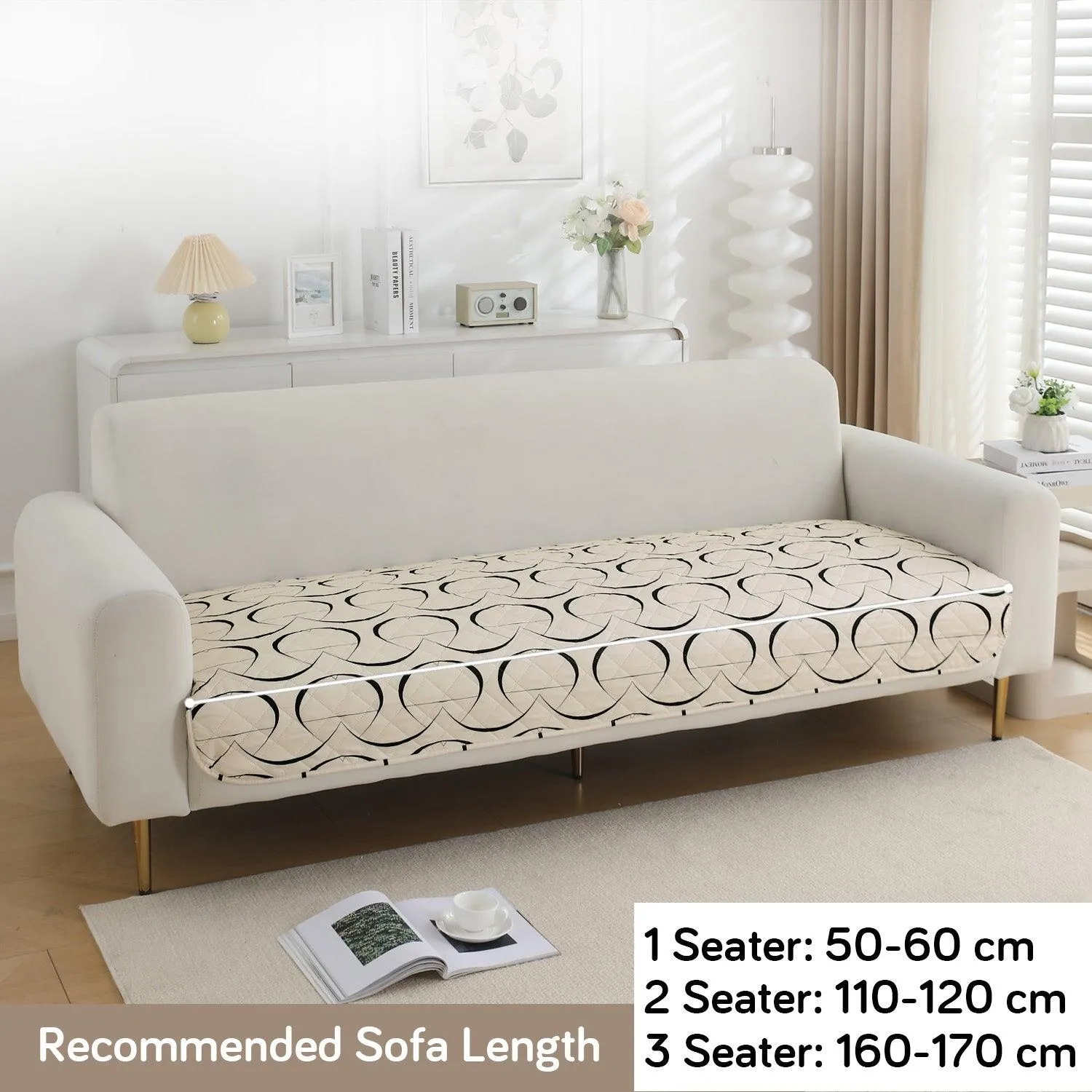 HOKIPO Water Repellent Sofa Seat Mat for 1/2/3 Seater - Natural Beige Abstract Art