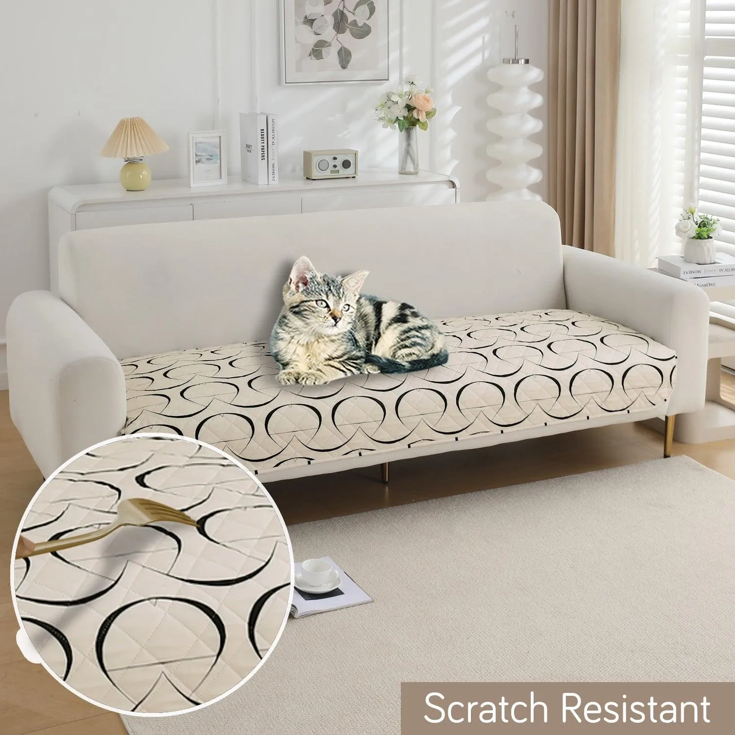 HOKIPO Water Repellent Sofa Seat Mat for 1/2/3 Seater - Natural Beige Abstract Art