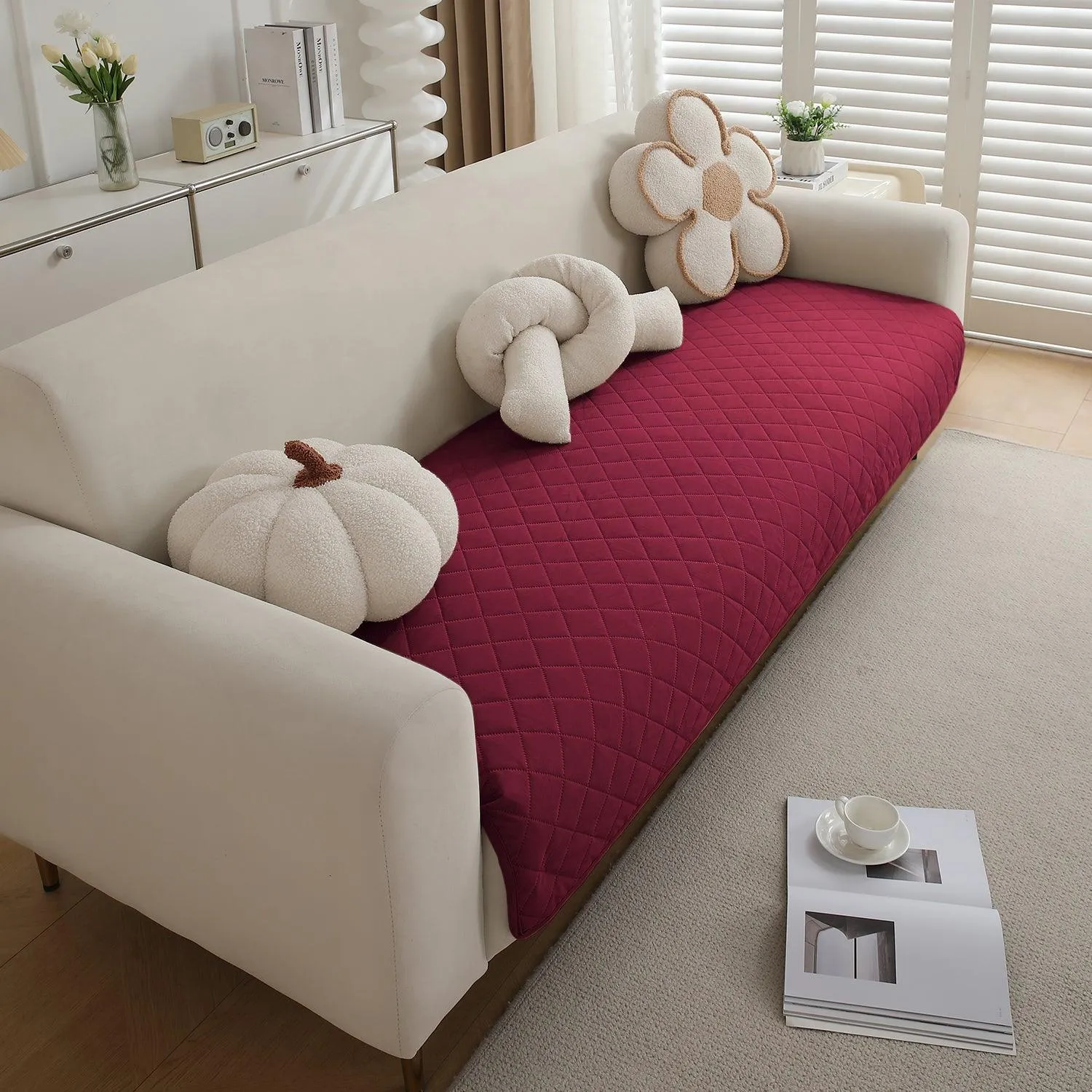 HOKIPO Waterproof Anti-Slip Quick Dry Sofa Seat Mat for 1/2/3 Seater, Maroon