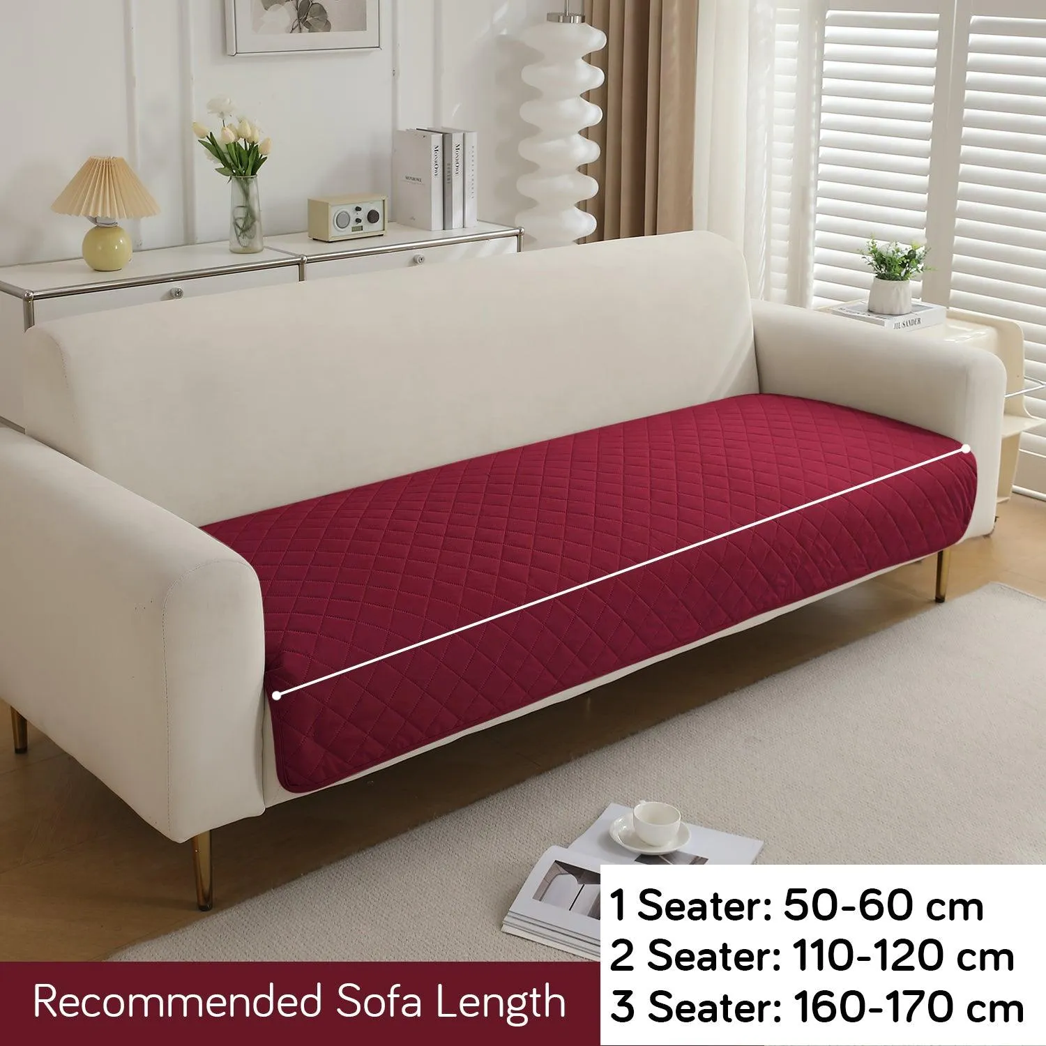 HOKIPO Waterproof Anti-Slip Quick Dry Sofa Seat Mat for 1/2/3 Seater, Maroon