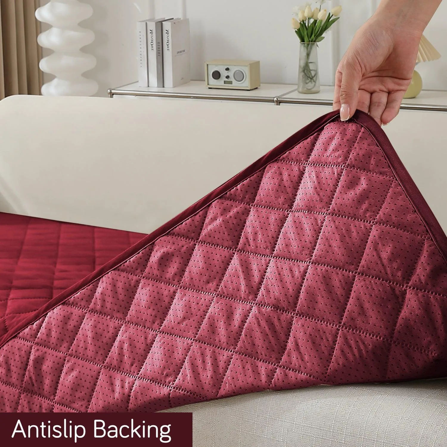 HOKIPO Waterproof Anti-Slip Quick Dry Sofa Seat Mat for 1/2/3 Seater, Maroon