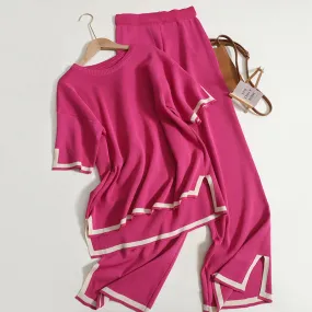 Hot pink High Waist Slim Pajama Set