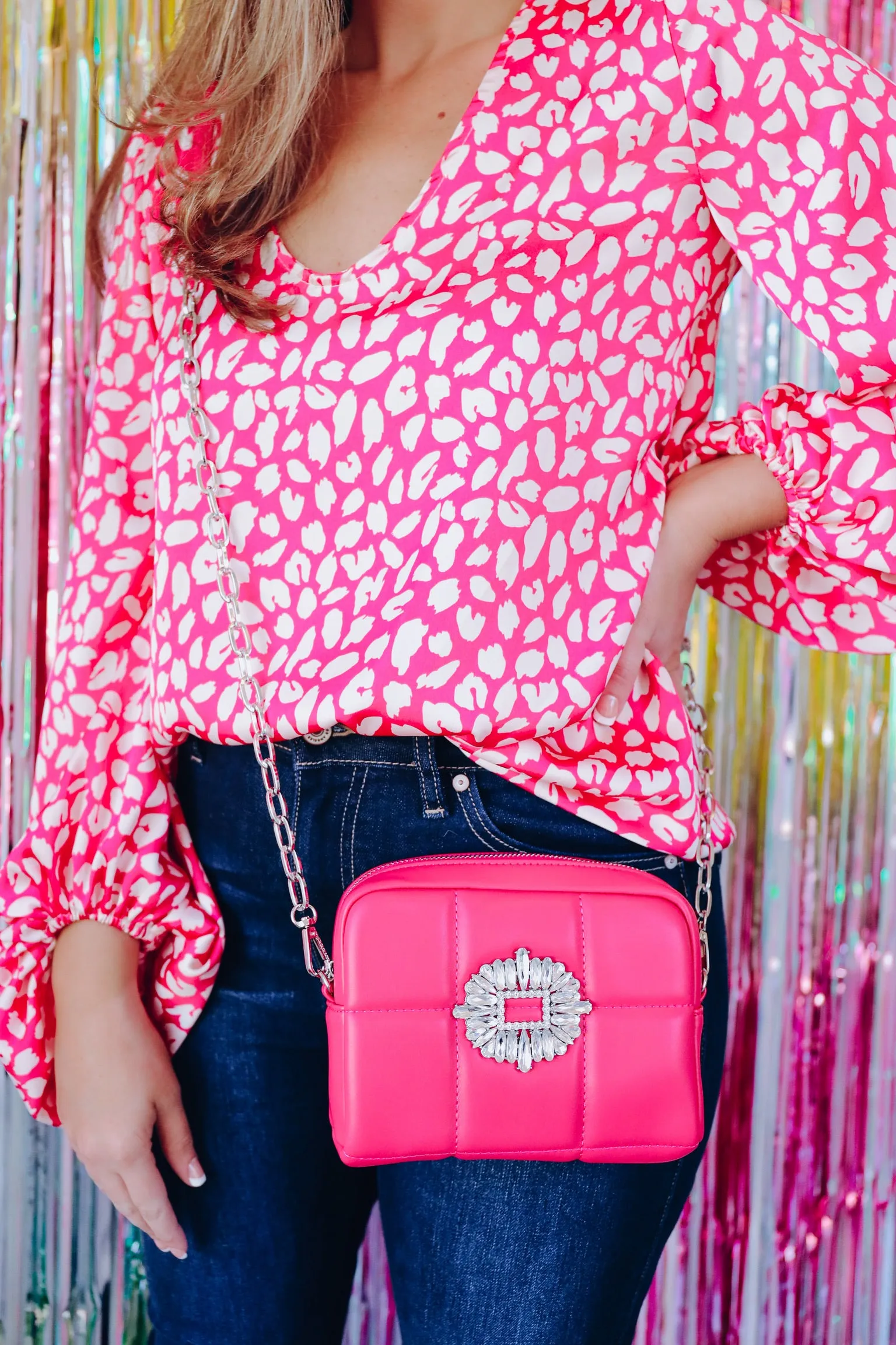 In Your Favor Quilted Crossbody Purse - Hot Pink