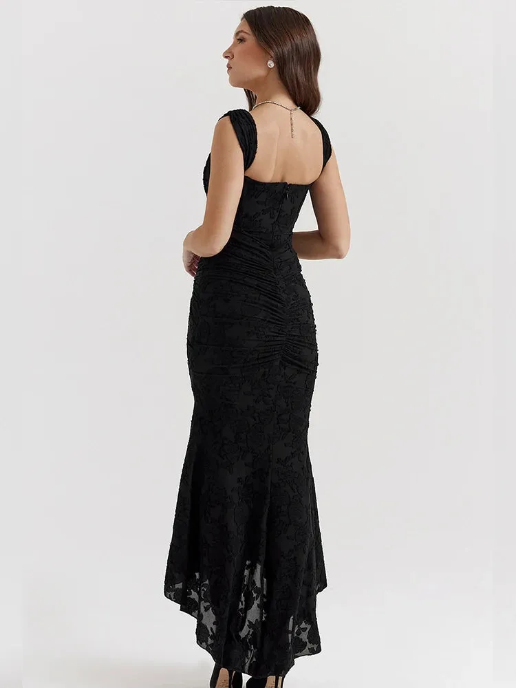 Irregular Hem Square Collar Ankle Length Dress
