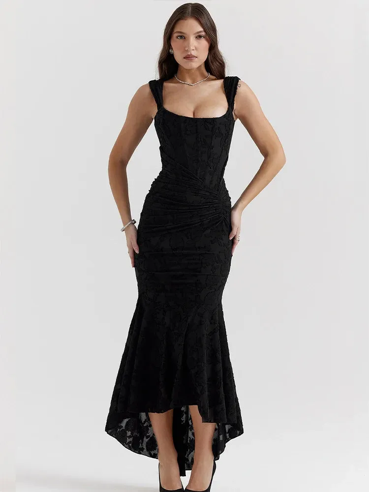 Irregular Hem Square Collar Ankle Length Dress