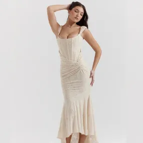 Irregular Hem Square Collar Ankle Length Dress