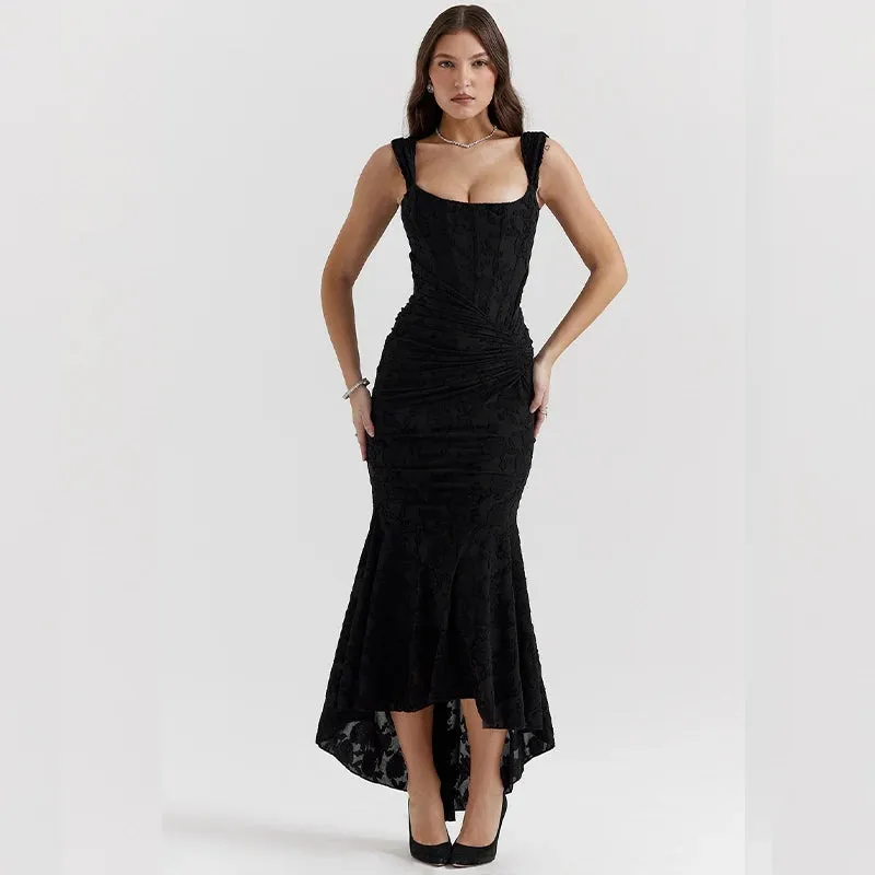Irregular Hem Square Collar Ankle Length Dress