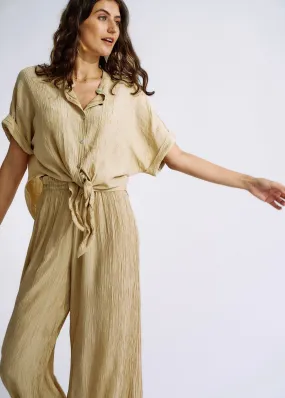 Italian Pleated Loungewear Set in Caramel
