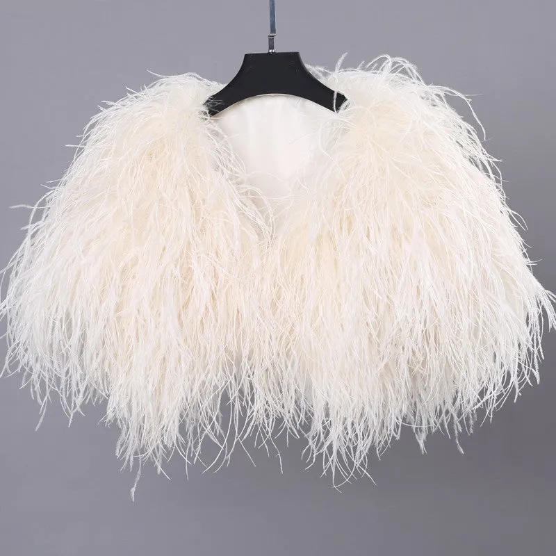 Ivory Ostrich Feather Bolero