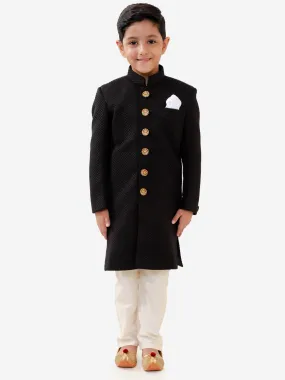 Jashvi Boys Black Quilted Indowestern Sherwani and Churidar Set